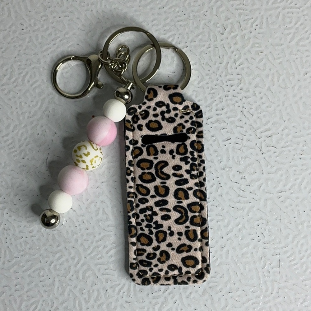 Leopard Print Keychain with Pink Beads